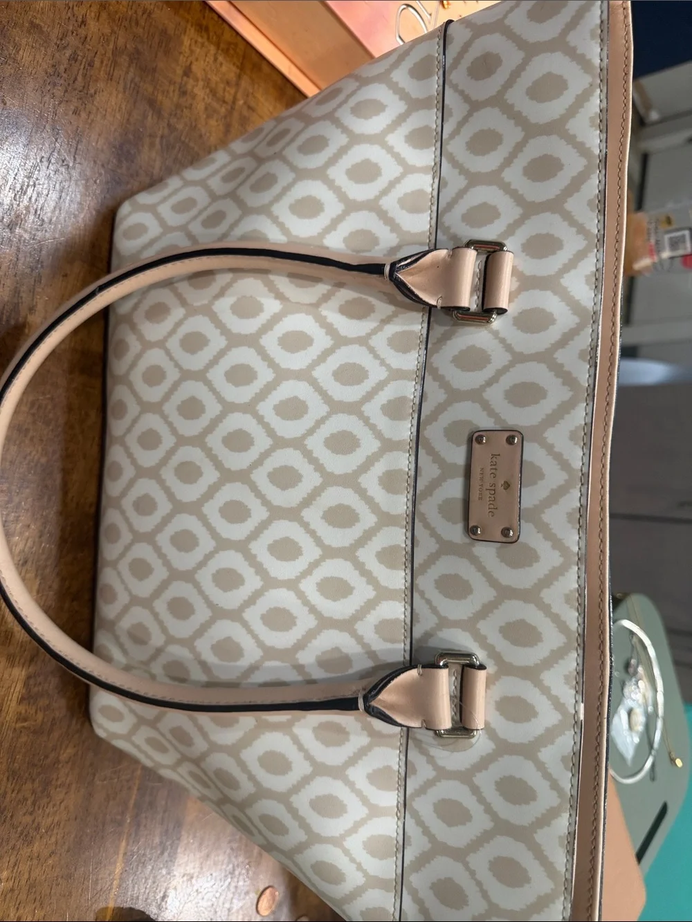 kate spade Cream and Light Tan Patterned Tote